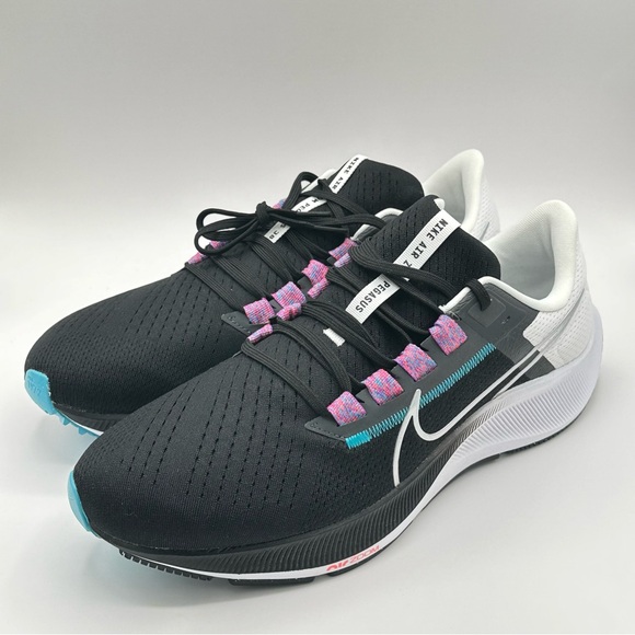 Men Nike Pegasus 38 Road Running Shoes Black/White/Blue/Silver CW7356-003 Sz 12 - Picture 2 of 12